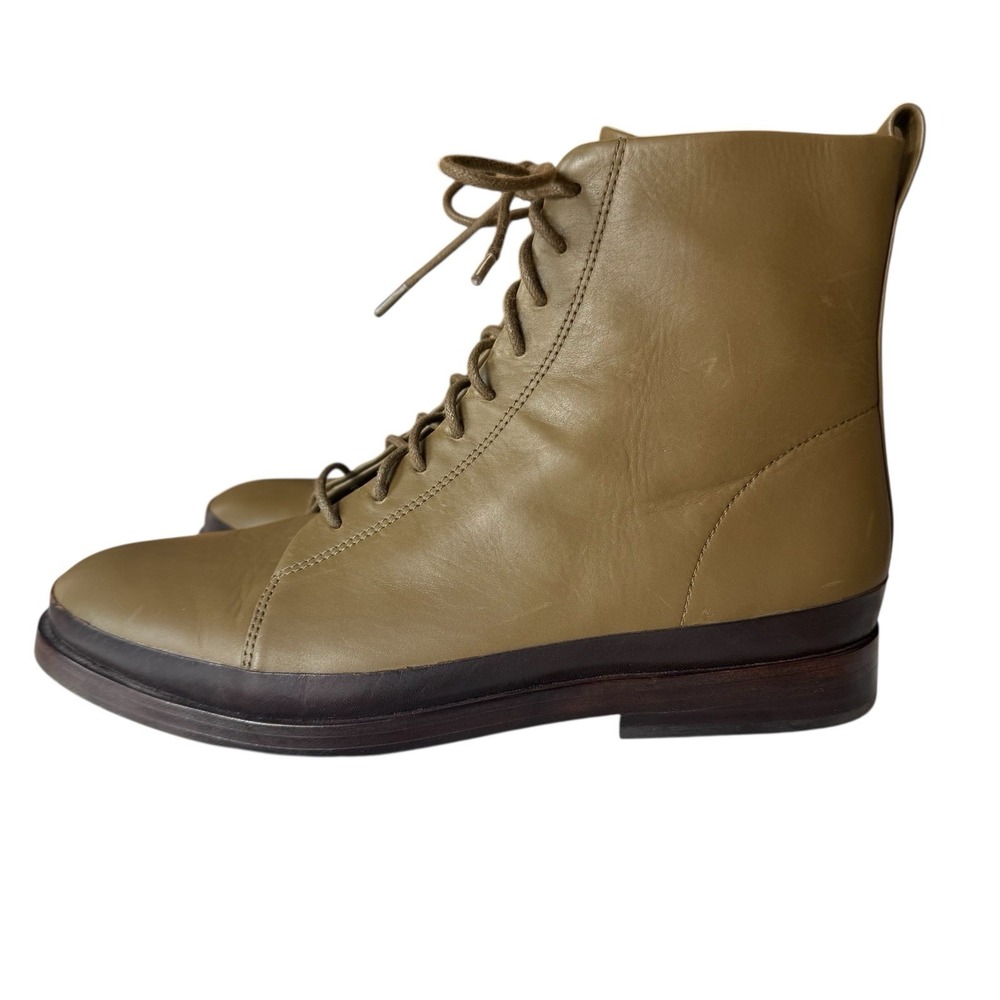 VINCE Cooper Ankle Boots Women Size 7.5 Cypress Green Leather Side Zip GUC